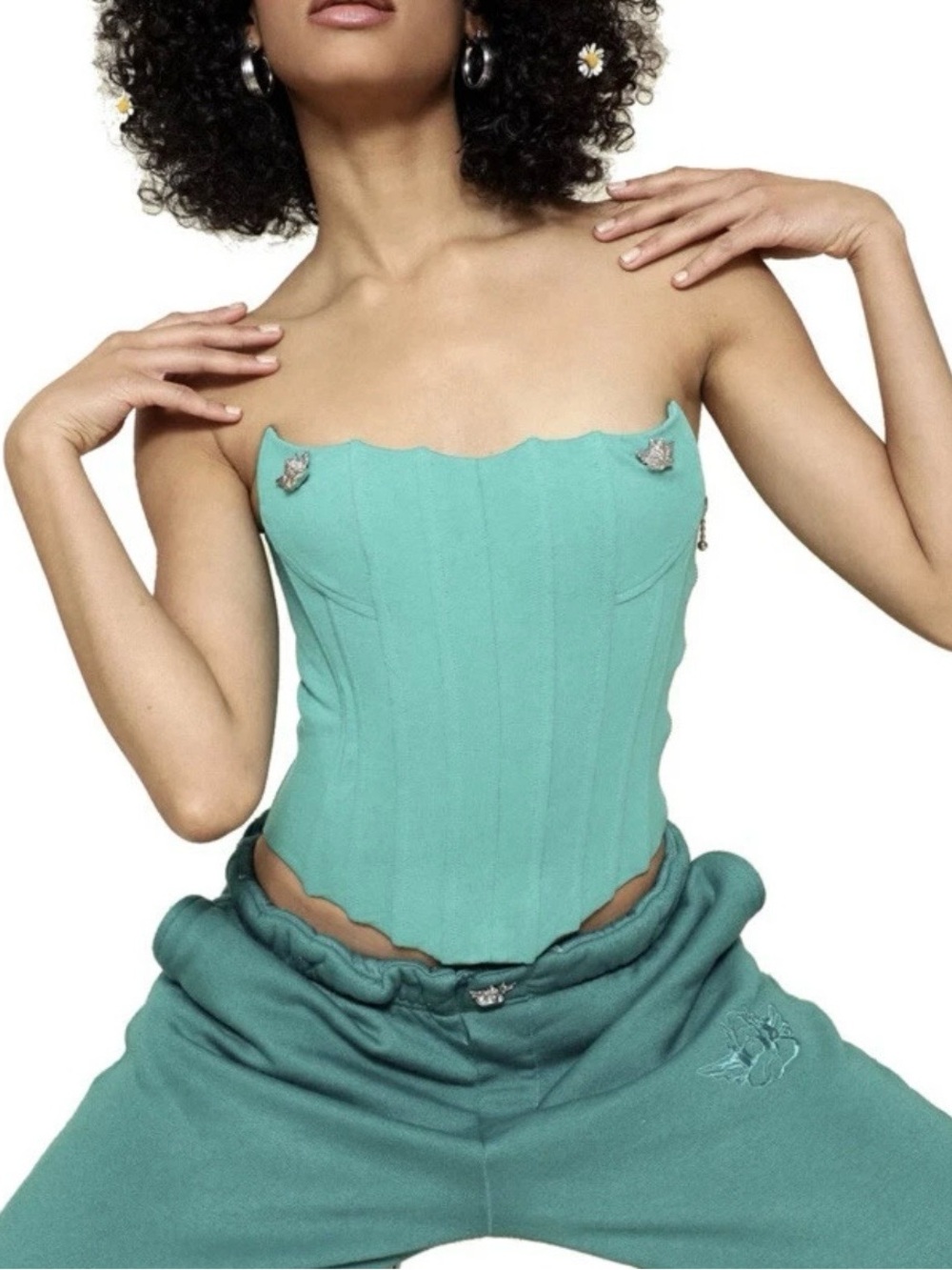 Boys Lie Strapless Scalloped Corset Top in Mint